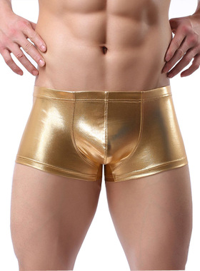 男士黑色内裤PU皮平角裤