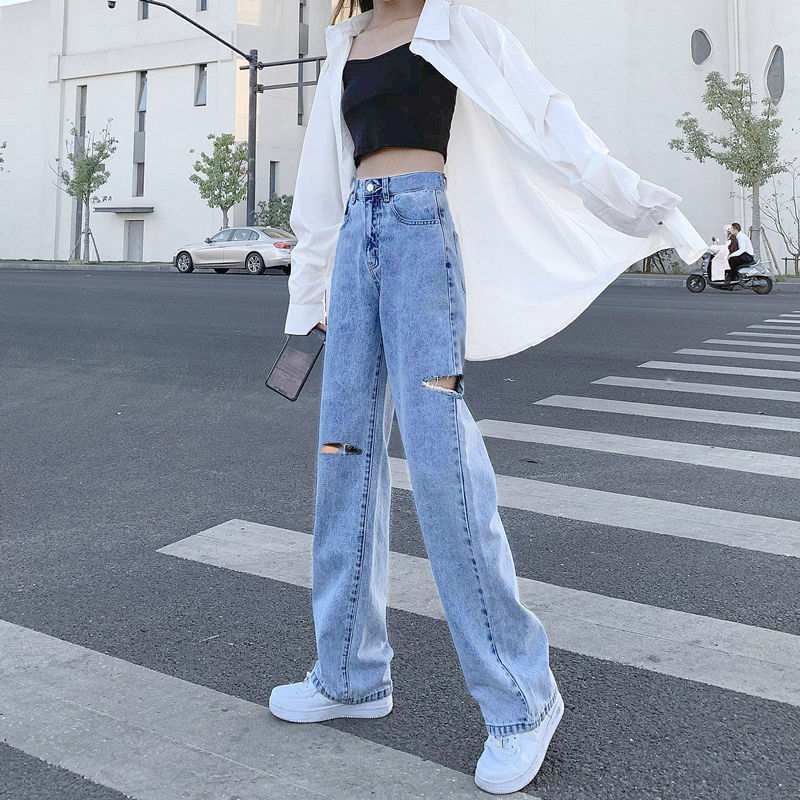 Summer thin high waist loose drape jeans夏薄款高腰宽松牛仔裤 - 图0