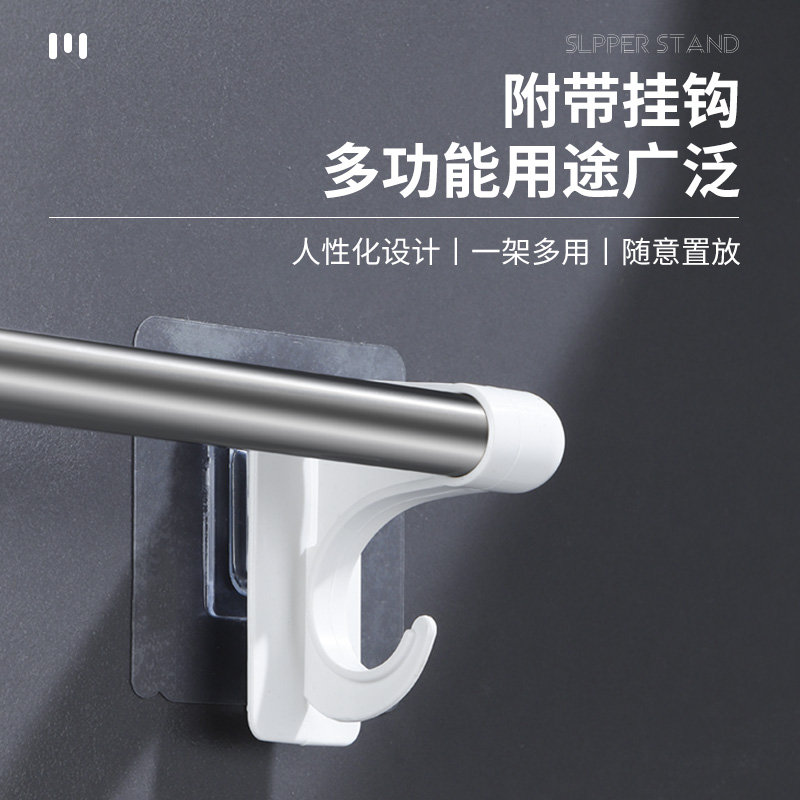 浴室拖鞋架壁挂式免打孔卫生间挂钩门后厕所挂墙上置物架收纳神器 - 图1