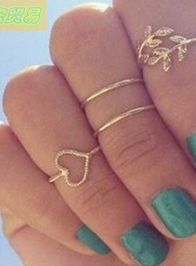 4pcs Popular Leaf Ring set Joint ring women 欧美叶子戒指女