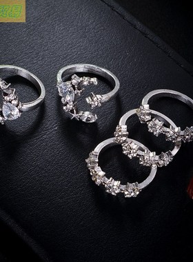 Retro wedding festival stars moon crystal Bohemian ring set