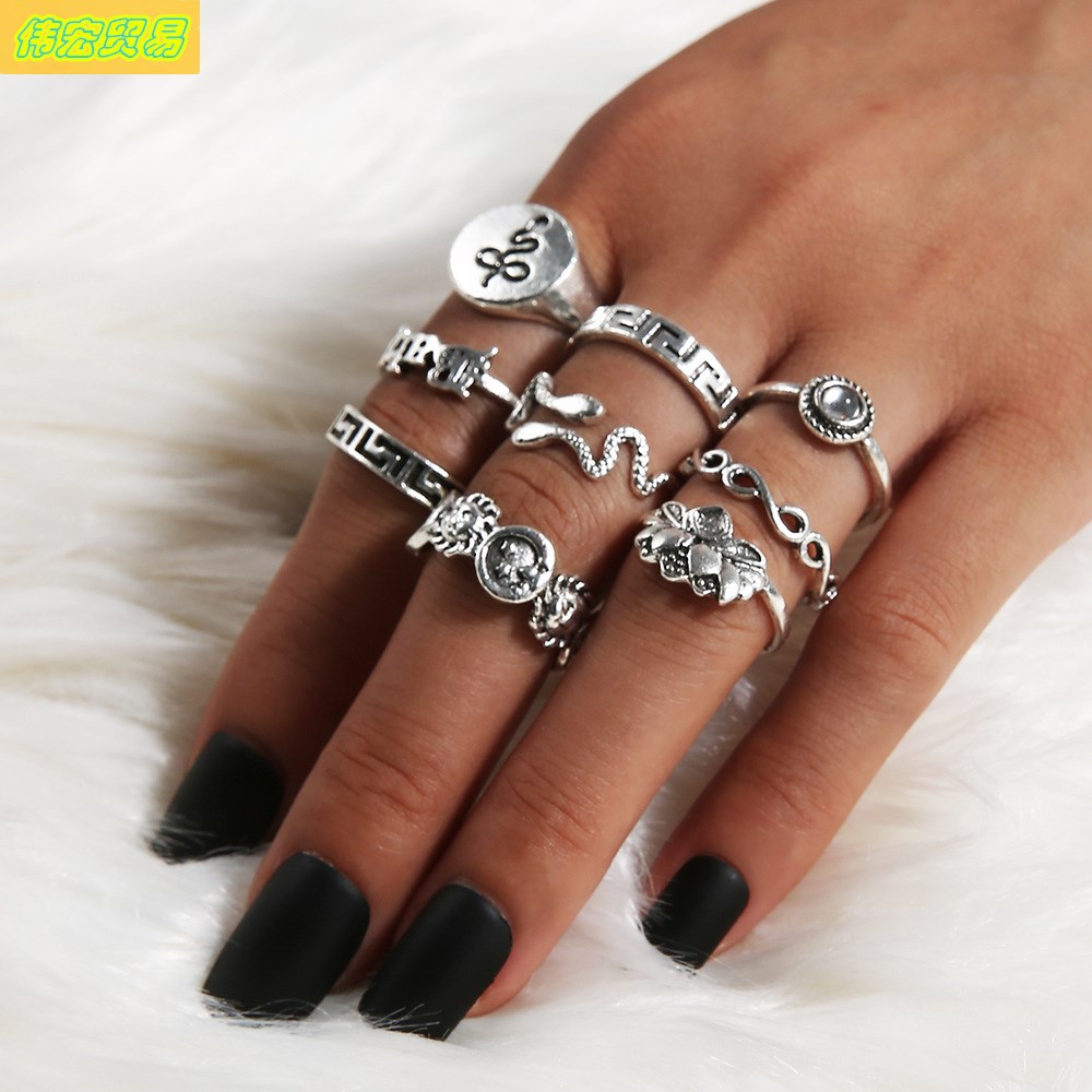 Snake knuckle rings star diamond joint ring 9pcs set jewelry - 图1