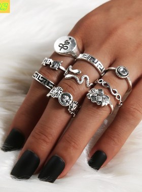 Snake knuckle rings star diamond joint ring 9pcs set jewelry