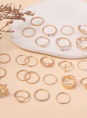 Women's Butterfly Leaf Love Piece Set Rings joint Ring戒指女