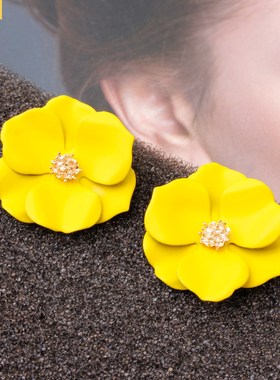 new Color flower earrings women bloom stud 彩色花朵耳环女新