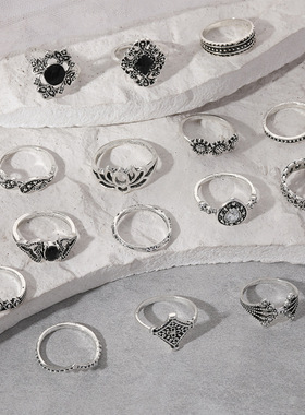 Bohemian Retro Lotus Women's Personalized Rings Set Ring戒指