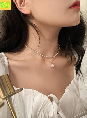 Retro ins pearl necklace female clavicle chain neckband neck