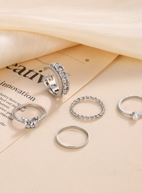 Chain opening rings piece retro butterfly joint ring set戒指