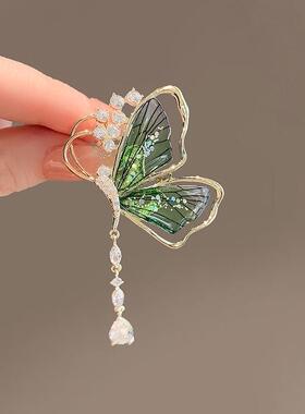 Butterfly tassel brooch pendant clip半透轻奢高档蝴蝶流苏胸针
