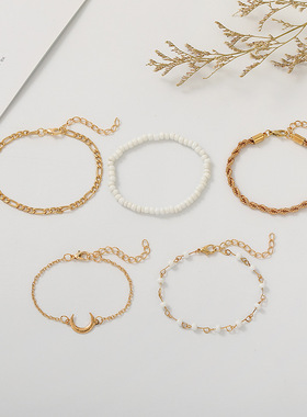 Fashion Street Moon Bracelet Five piece Retro Bracelet Set