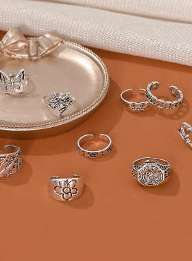 Chain Ring Vintage Crying Face Ring Set Poker Rings Love set