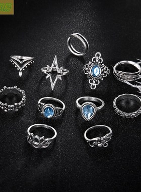 11pcs set Joint ring Vintage Diamond Starry Sky Jeweled Ring