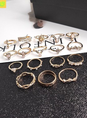 17pcs diamond ring jewelry Bohemian Retro joint rings sets