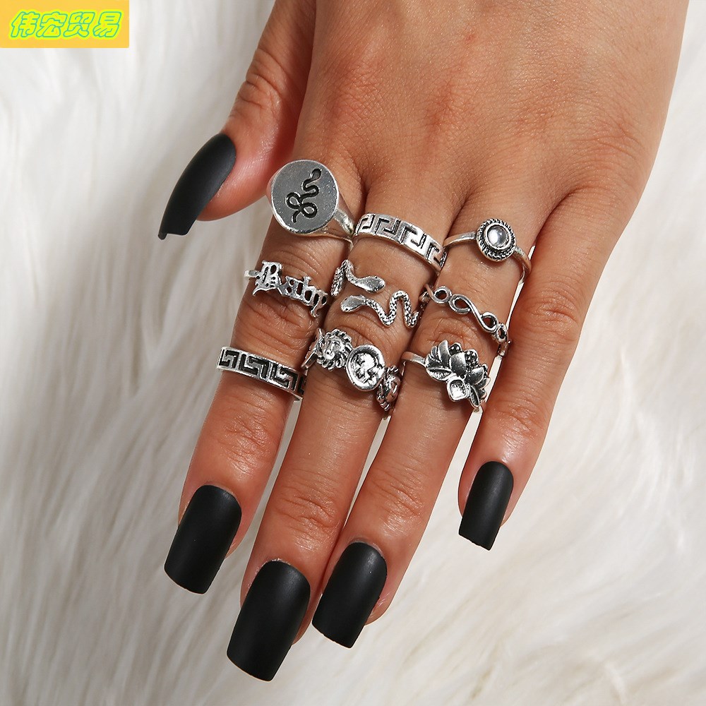 Snake knuckle rings star diamond joint ring 9pcs set jewelry - 图0