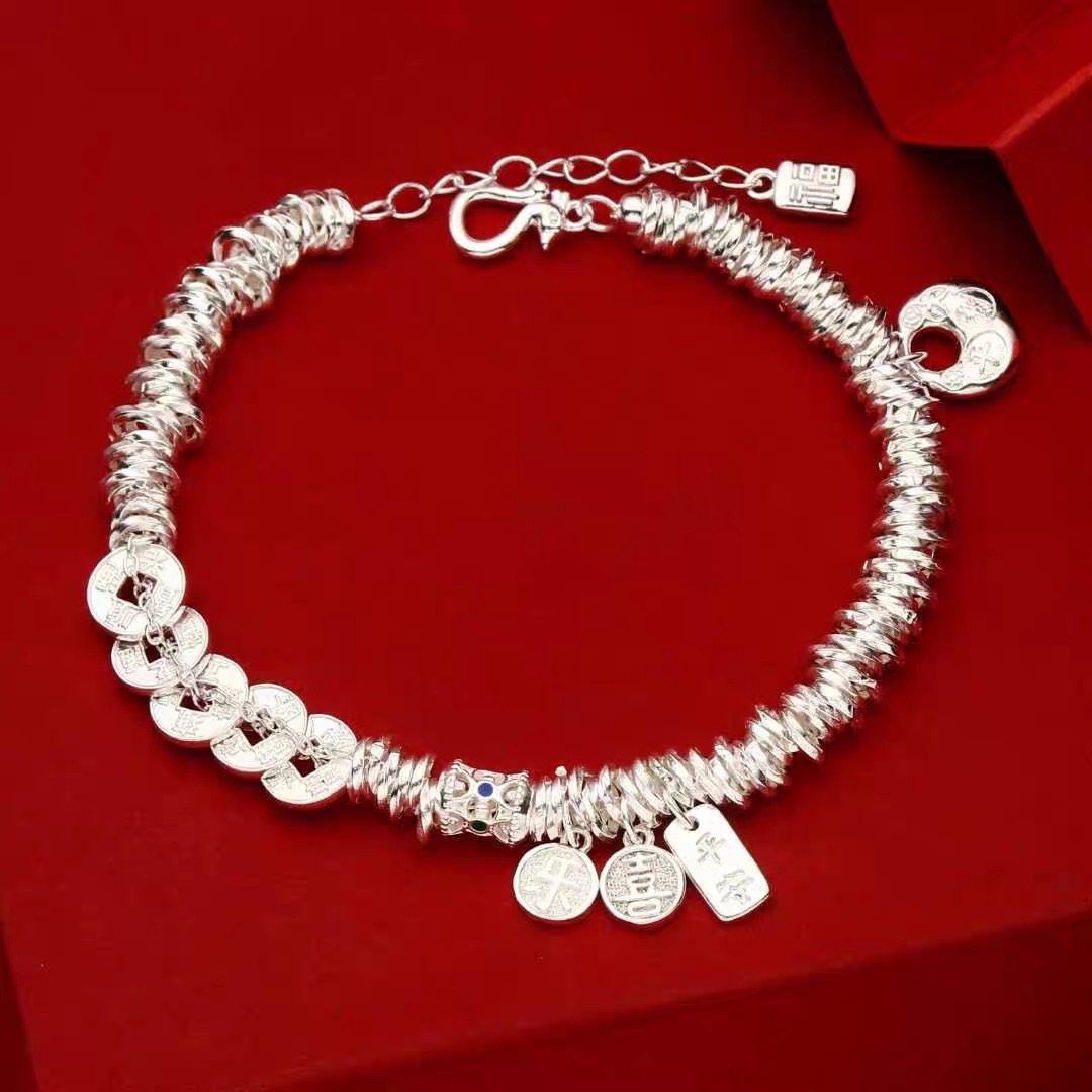 足银9999五帝钱手链女手工盘缠纯银手串有礼盒装本命年红手绳,淘宝优惠券,粉丝福利购,淘宝优惠卷