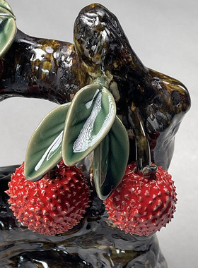 美陶《富贵吉利》石湾公仔 手工陶瓷荔枝岭南客厅电视柜装饰摆设