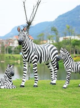 户外大型仿真斑马摆件园林景观雕塑动物公园景区幼儿园玻璃钢装饰
