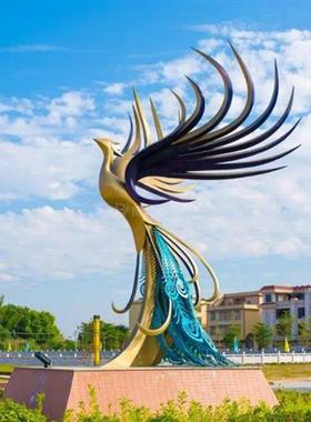 户外大型不锈钢抽象凤凰雕塑定制创意烤漆孔雀园林水景落地摆件