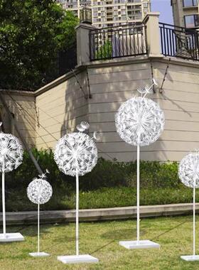 户外仿真不锈钢蒲公英雕塑铁艺发光摆件公园林草坪小区景观装饰品