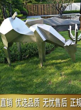 不锈钢切面鹿雕塑摆件户外玻璃钢梅花鹿公园景观酒店房产大厅装饰