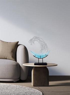 晶悦透明树脂浪花摆件雕塑客厅玄关抽象装饰艺术酒店会所大堂摆设