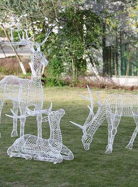 园林景观户外草坪小区动物抽象铁艺装饰不锈钢镂空梅花鹿雕塑摆件