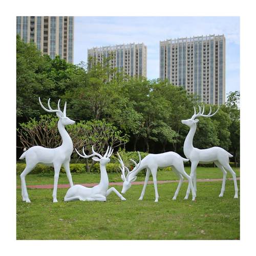 户外大型抽象几何玻璃钢梅花鹿雕塑园林公园景观区售楼部草坪摆件 - 图3