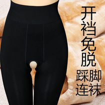 Autumn and winter plus suede thickened open gear sexy free off underpants gattening extra-large code external wearing warm and integrated pantyhose