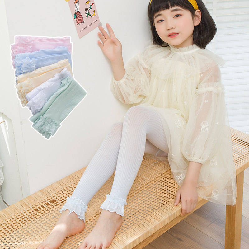 儿童连裤袜夏季超薄款透气儿童丝袜女童连体打底袜花边九分裤防蚊