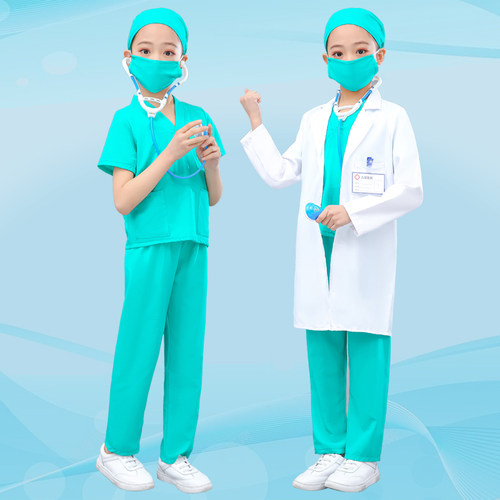 儿小童医生角色扮演手术护士服装幼儿白大褂防疫防护演出工作套装-图1