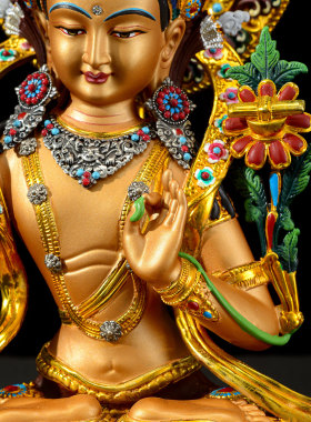 闯隆彩绘7寸文殊菩萨铜像摆件