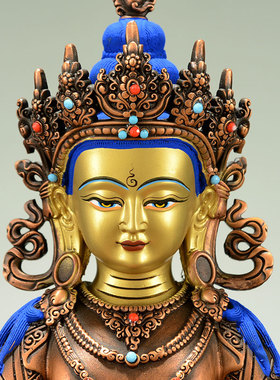 闯隆紫铜地藏王摆件面部鎏金