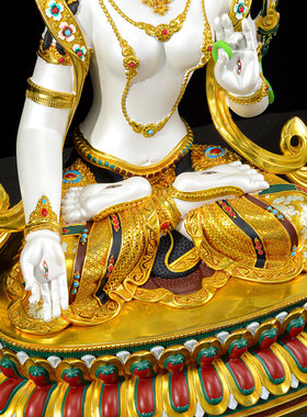 闯隆彩绘7/15寸白度母铜像摆件