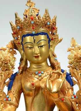 闯隆7寸白度母鎏金铜像摆件