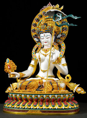 闯隆彩绘15寸大白伞盖母铜像摆件