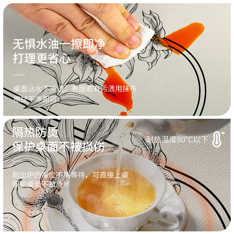 椭圆形餐桌布防水防油防烫免洗轻奢高级感可折叠圆桌皮革茶几桌垫 - 图2