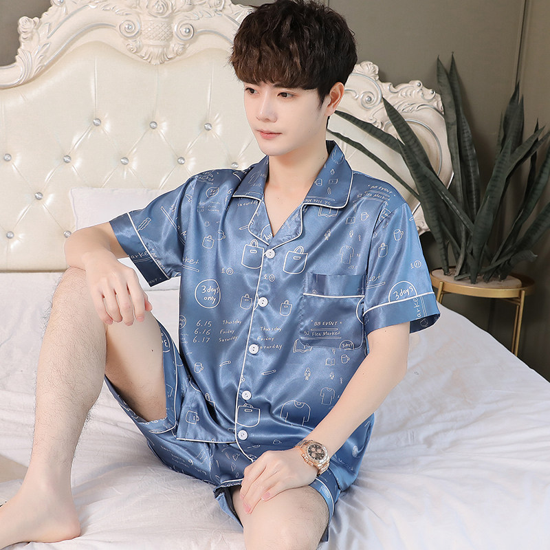 冰丝夏季短袖男士男款丝绸青年睡衣 爱蔻萱服饰睡衣/家居服套装