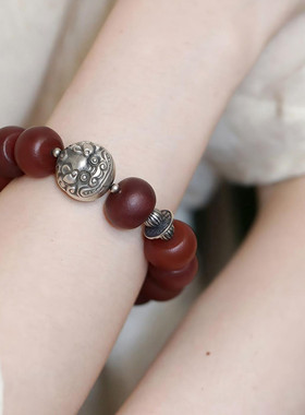 925银玛瑙瑞兽手串民族风复古手链女新中式美拉德首饰小众设计