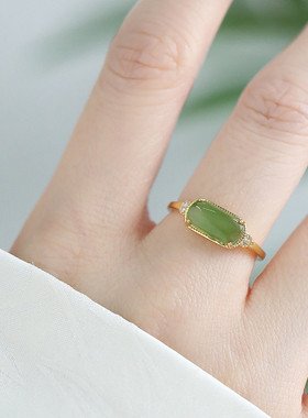 925银和田玉碧玉马鞍戒指生日礼物时尚百搭高级感食指戒