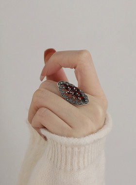 925银几何菱形戒指女2026可调节指环国风文艺新中式复古百搭饰品