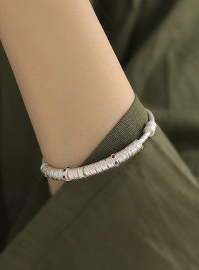 足银999葫芦捶打纹开口手镯女2025年新中式文艺实心镯子手环礼物