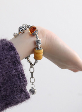 足银琥珀葫芦手串民族风复古手链女新中式美拉德首饰小众设计