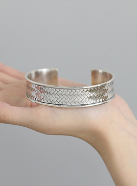 925银编织民族风手镯气质新中式银镯子女实心手环生日礼物