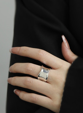 925银宽面波浪几何开口戒指女小众设计感百搭指环饰品小众饰品