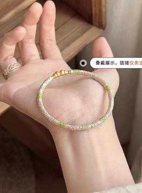 999足银紫浮雕花手镯女小众设计高级感银镯子新中式珐琅国风镯子