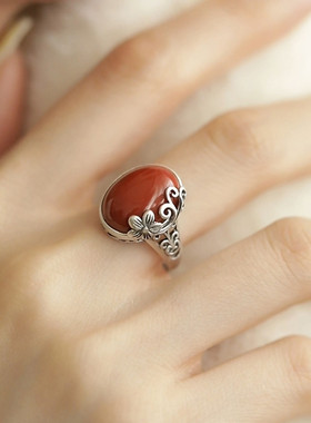 S925银戒指新中式复古镂空花丝