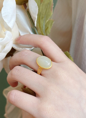 925银和田玉戒指女国潮中式纯银女新款食指戒指女高级感