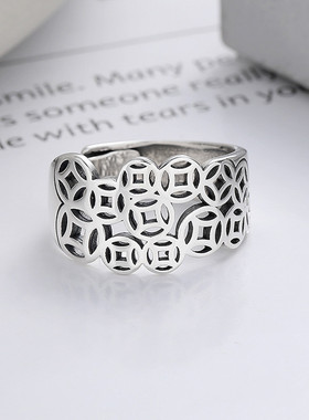 925银复古做旧钱币镂空食指戒指女高级感国潮新中式设计感戒指女