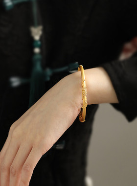 金枝玉叶足银闭口手镯女高级感小众文艺银镯子女999实心镯子手环