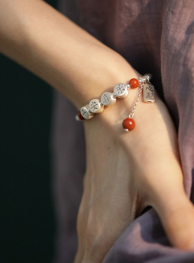 足银平安喜乐南红玛瑙手链女纯银2024年新款中式国潮风本命手饰